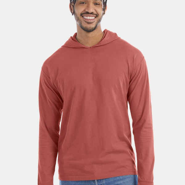 Unisex Garment-Dyed Jersey Hooded Long Sleeve T-Shirt Thumbnail
